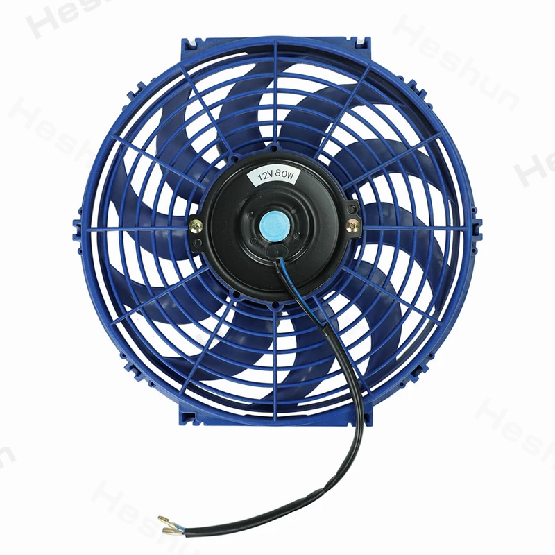 12" Inch Universal Slim Condenser Fan Push Pull Electric Radiator Cooling Fans 12V 80W Mount Kit 2000 RPM Blue High Performance