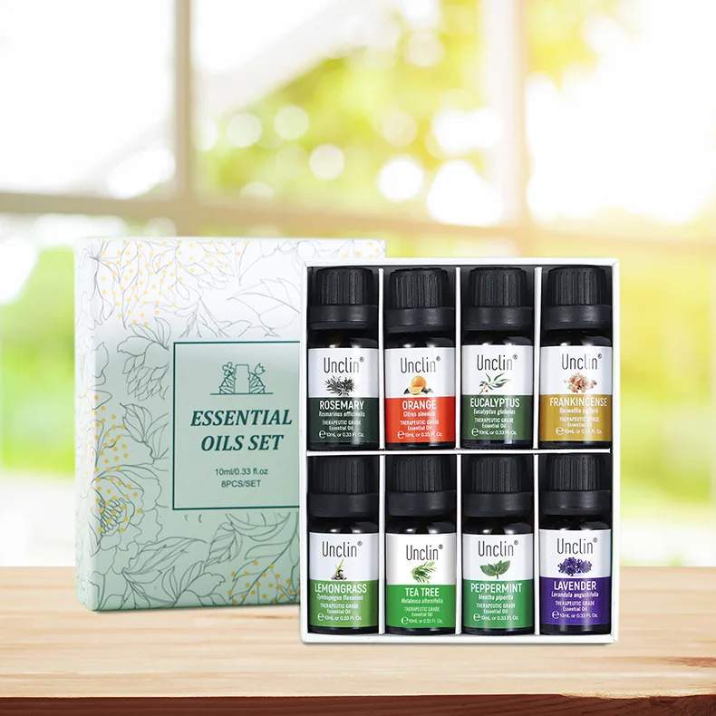 Vela de aromaterapia de 10ml, aceite esencial de masaje, caja de regalo de 8 piezas, fragancia Natural de lavanda, eucalipto, desodorante para el hogar