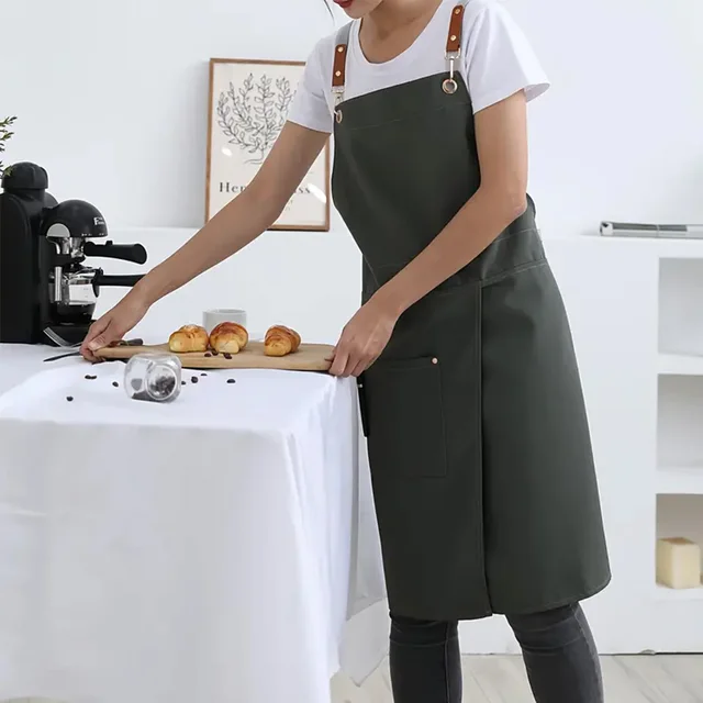 1 piece of waterproof canvas apron with pockets - split skirt design, convenient for walking, very suitable for restaurants, caf 4