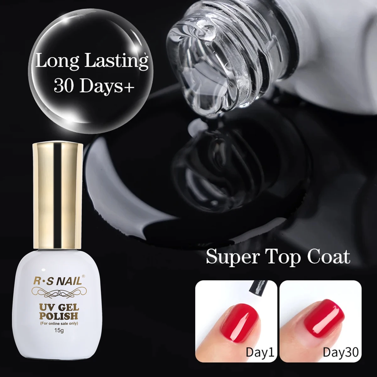 Rs Nail Top Coat- 15Ml No Wipe Top Coat Gel Nail Polish High Gloss Shine Finish Long Lasting Home Manicure Professionale Fai Da Te