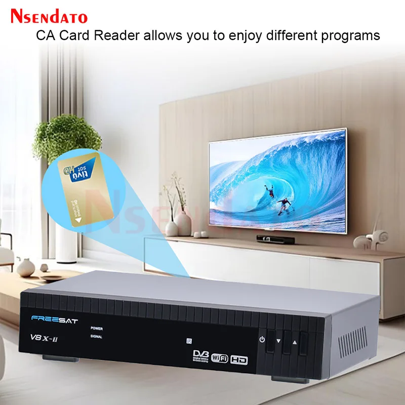 Freesat V8X II DVB-S2X/S2/S Satellite TV Receiver Decoder With 2Gb RAM Support DiSEqC1.0-1.3 7-Day EPG Built-in WIFI Dongle
