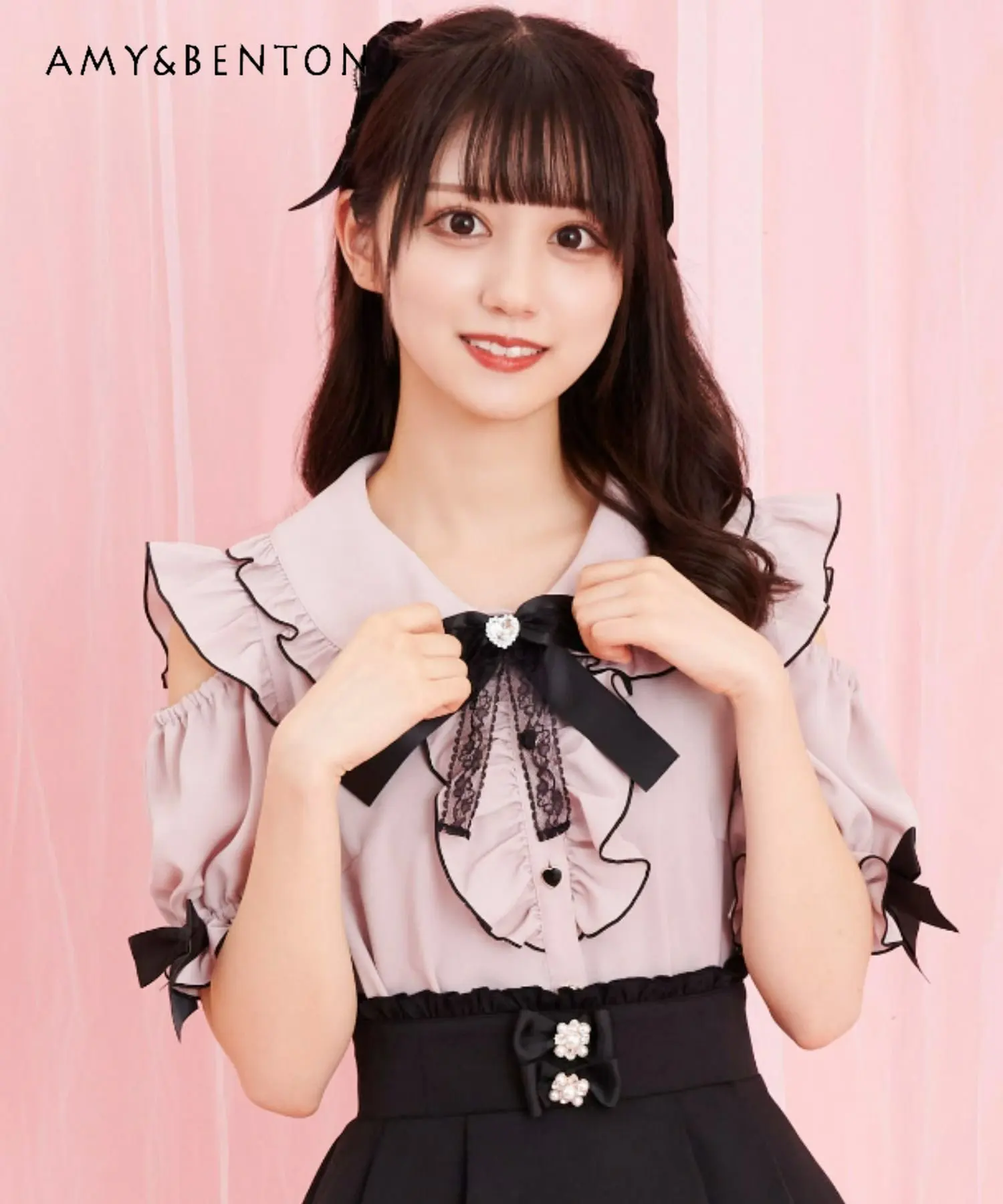 

Japanese Style Sweet Cute Mine Shirt Sexy Off-Shoulder Ruffled Sweet Pink Blouse 2023 New Summer Lolita Short Sleeve Shirts Top