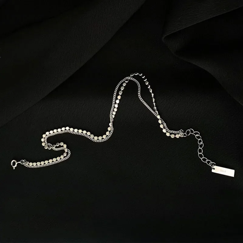 925 Sterling Silver Double Layer Round Anklet Bracelet Female Simple Temperament Sexy Chain Jewelry