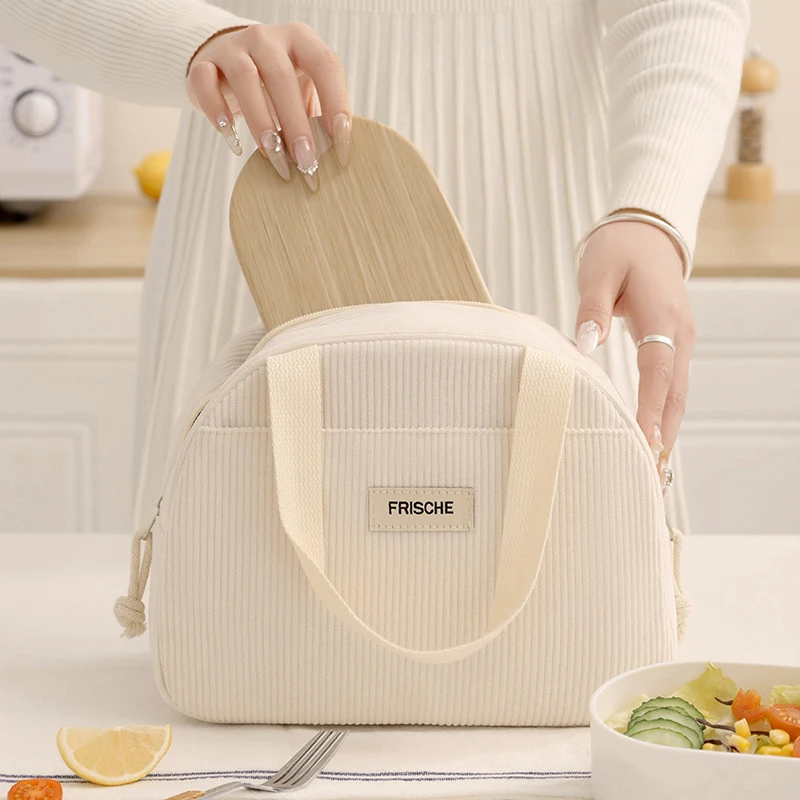 Cute Floral Corduroy Lunch Bag Thermal Insulation Bento Box Large Capacity Lunch Bag Handbag For Work School Picnic