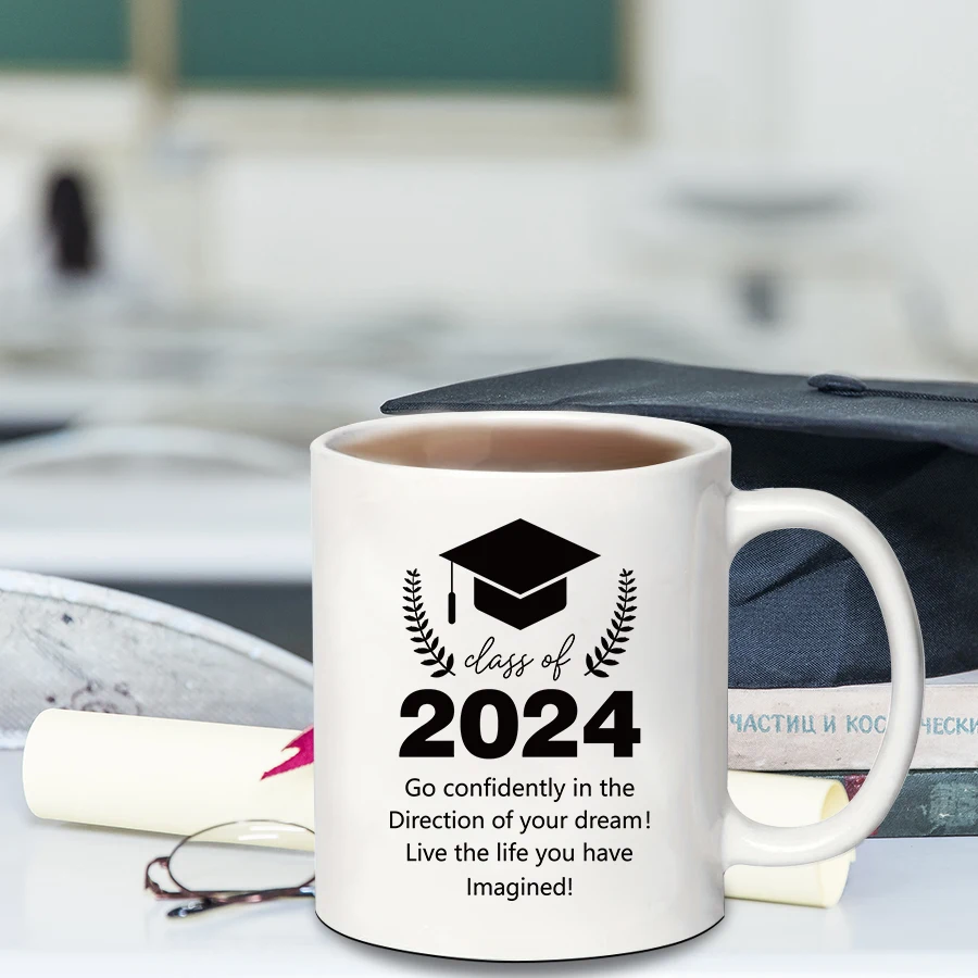 졸업 박사 모자 밀 귀 문자 패턴 세라믹 머그잔, 우유 커피 주스 세라믹 컵, 졸업 선물에 적합, 1PC
