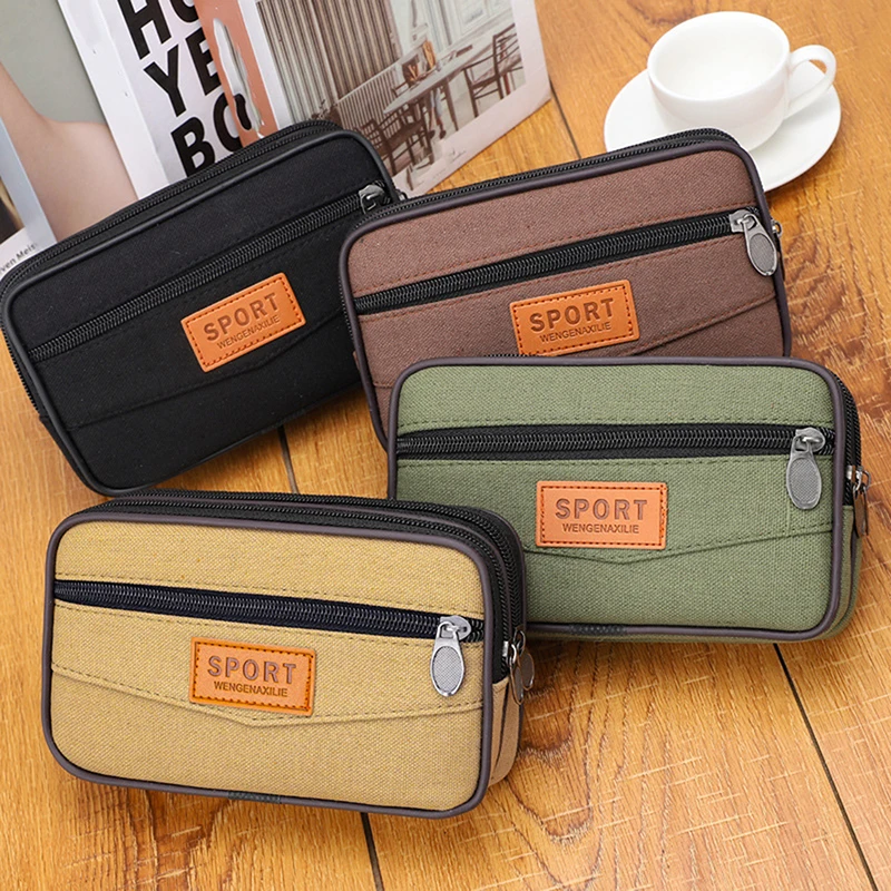 

Multi Layer Men Phone Pouch Belt Waist Bag Fanny Pack Canvas Purse Small Pocket Design Belt Pouch Purse Bag for Phone