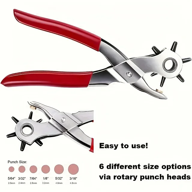 Leather Hole Punch,9" Belt Hole Puncher for Leather Heavy Duty, 6 Size Revolving Leather Belt Hand Hole Puncher 6