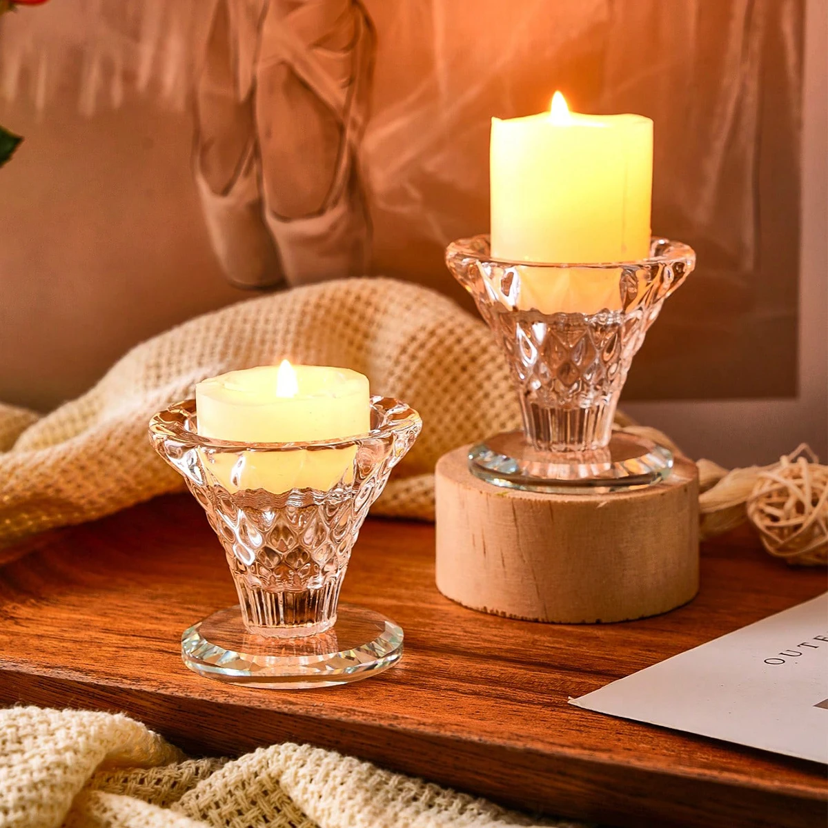 1PC, transparent glass material candlestick, interior decoration candlestick, home life decoration, pure handcrafted art