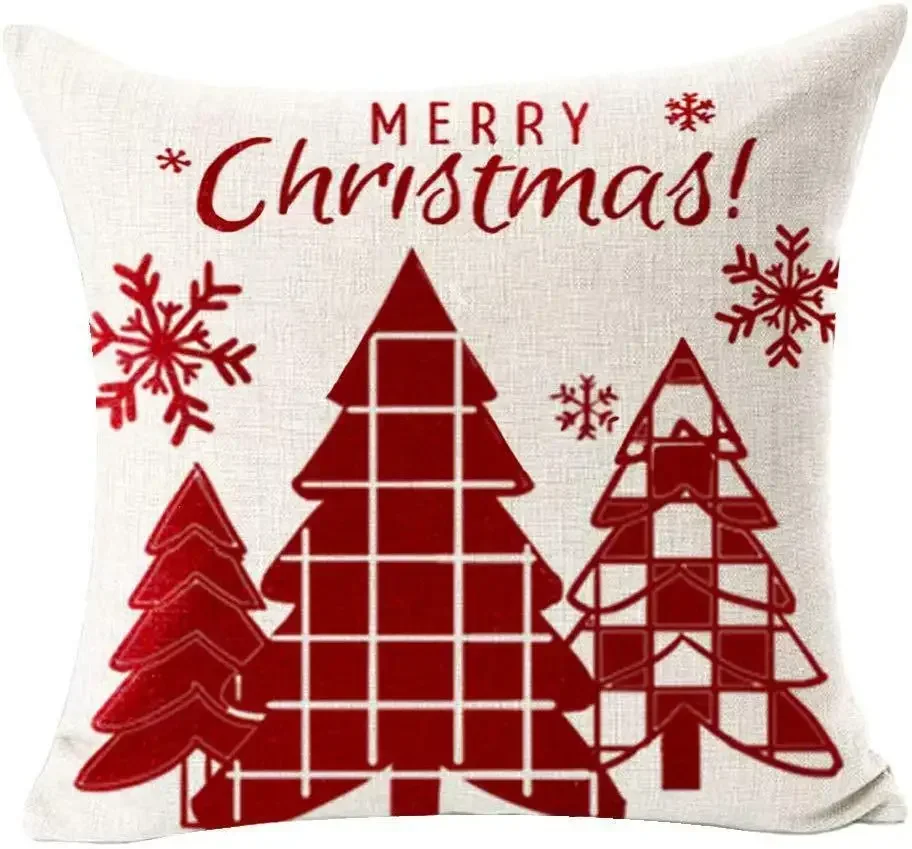 thumbnail image 5 of Funda de almohada de lino y algodón con diseño de Papá Noel, copo de nieve y alce, personalizada, para decoración del hogar, regalo de Año Nuevo, 5 of 5