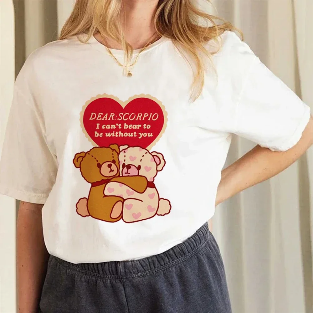 

Sweet Women's Short Sleeved Fashionable Summer Top Casual Trend T-Shirt Travel Cute Teddy Bear Print Pattern New Versatile T-Shi