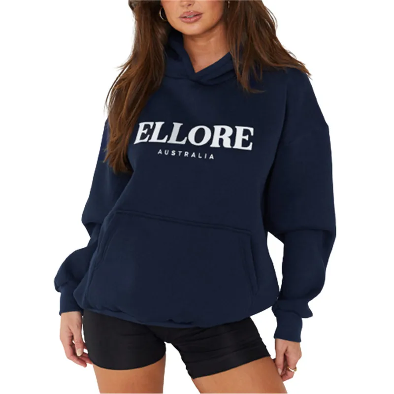 

Женская Повседневная Свободная Толстовка с капюшоном, толстовка с длинным рукавом и буквенным принтом, Женское пальто с карманами, одежда на весну и осень y2k