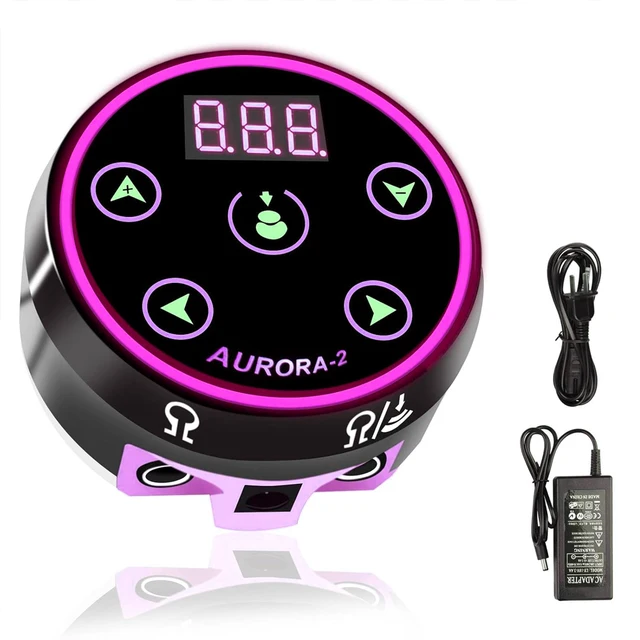 Aurora 2 Tattoo Power Supply อัพเกรด Digital LCD Power พร้อมอะแดปเตอร์สําหรับ Coil & Rotary Tattoo Gun Machines Dual Input Power 1