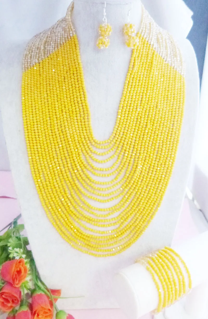 

Perfect African Beads Jewelry Set Nigerian Party African Yellow/Champagne Jewelry Sets Crystal Beads Jewelry Sets