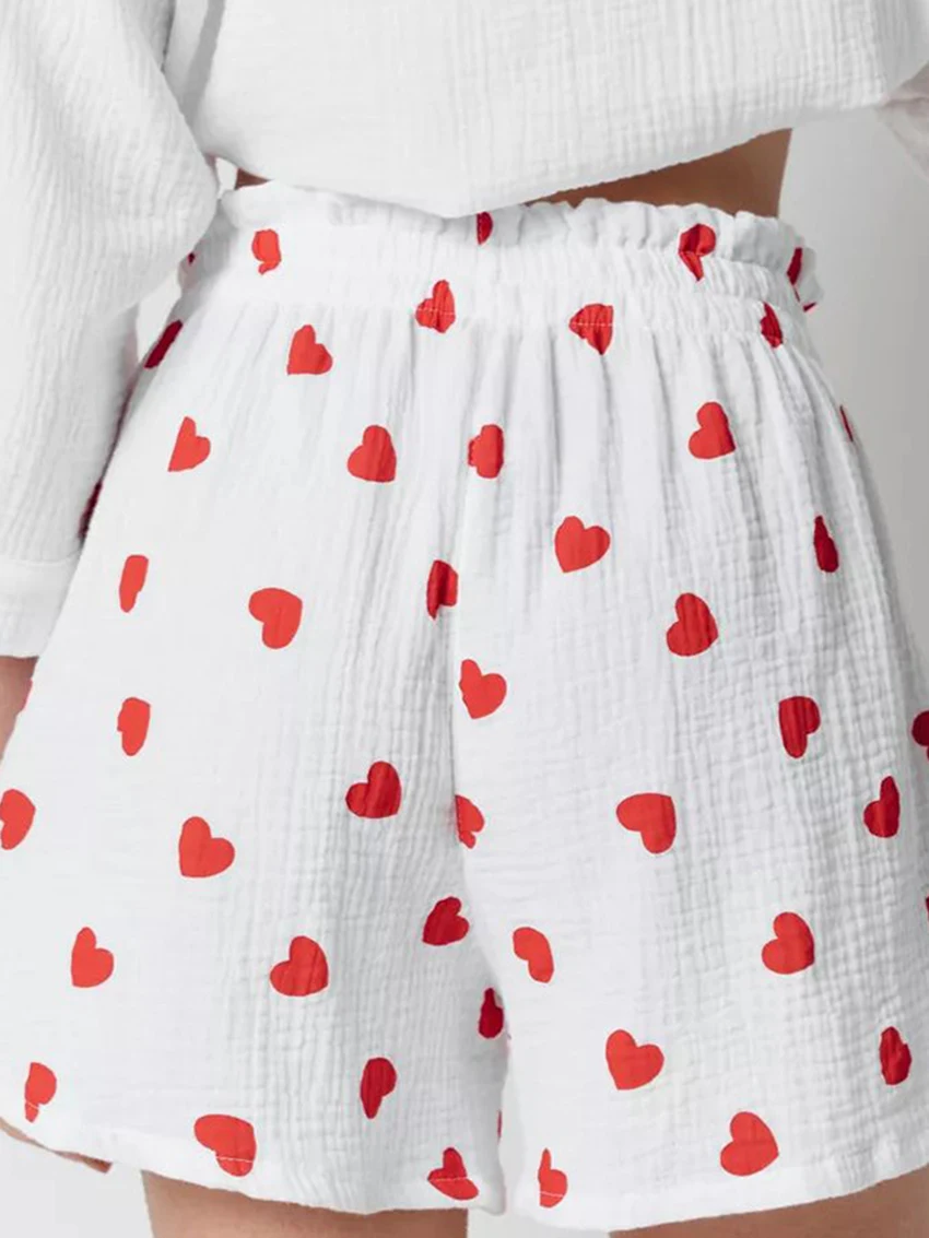 Marthaqiqi Cotton Ladies Sleepwear Suit Turn-Down Collar Pajamas Three Quarter Sleeve Nightwear Shorts Casual Home Clothes Women