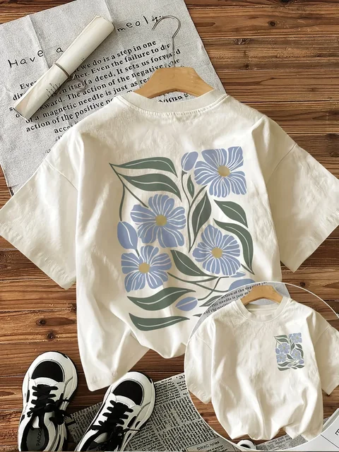 Flower Print Women Crew Neck Short Sleeve Women's Graphic T-shirt Stylish Comfortable Casual Women Top Trendy T Shirt Women 1