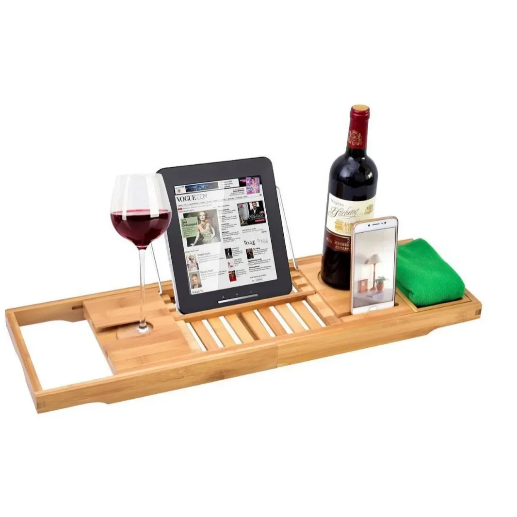 Bamboo Home Bathtub Shelf Bath Caddy Extendable Bamboo Bath Tray