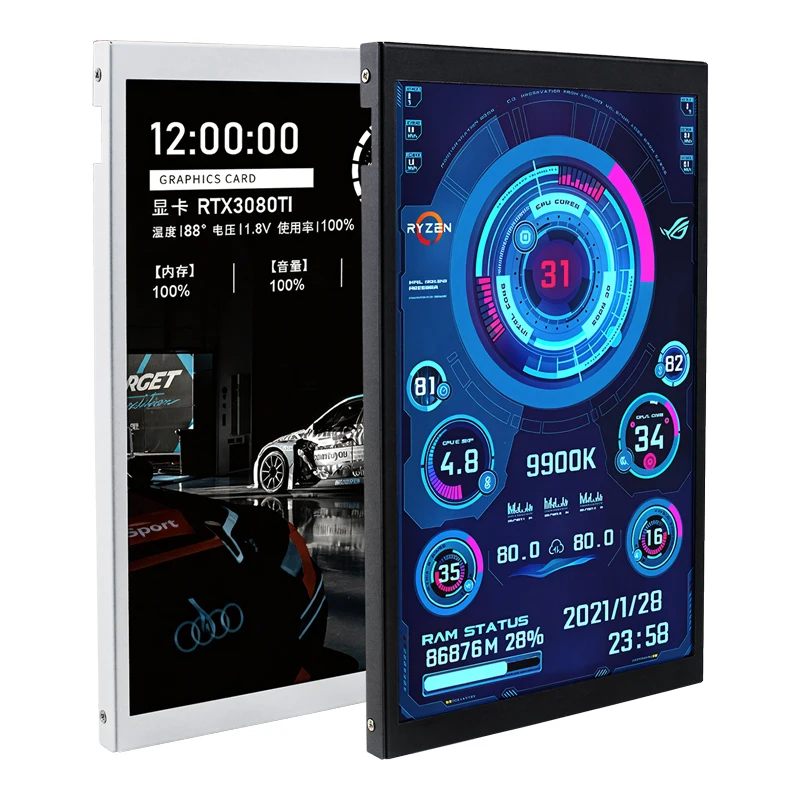 TURZX 8인치 보조 화면 IPS USB LCD CPU GPU RAM 1280*800 컴퓨터 모니터 윈도우 10 11용 확장 데스크탑