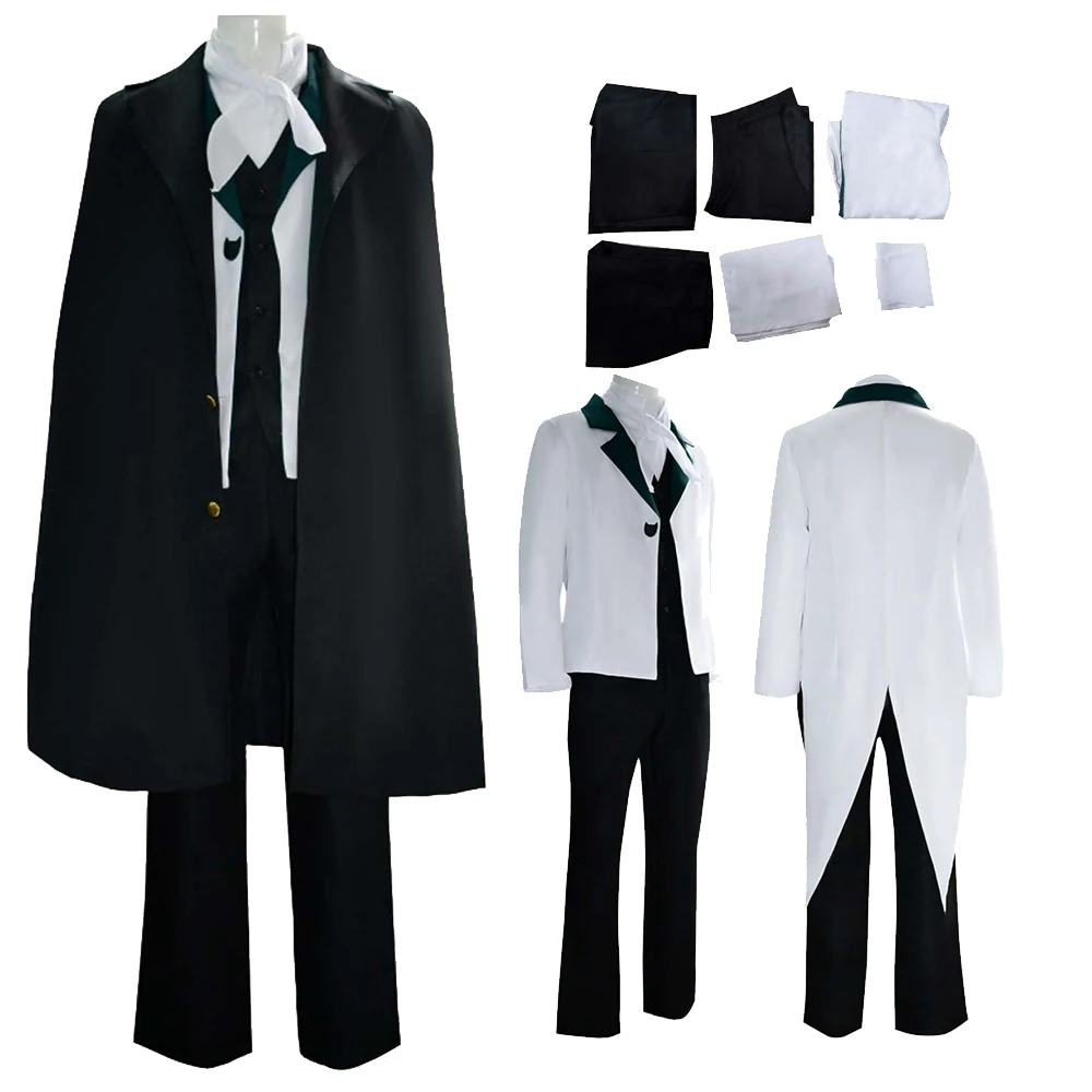 

Anime Bungo Stray Dogs Edgar Allan Poe Cosplay Costume Shirt Vest Pants Coat Cloak Men Set Outfits Halloween Carnival Party Suit