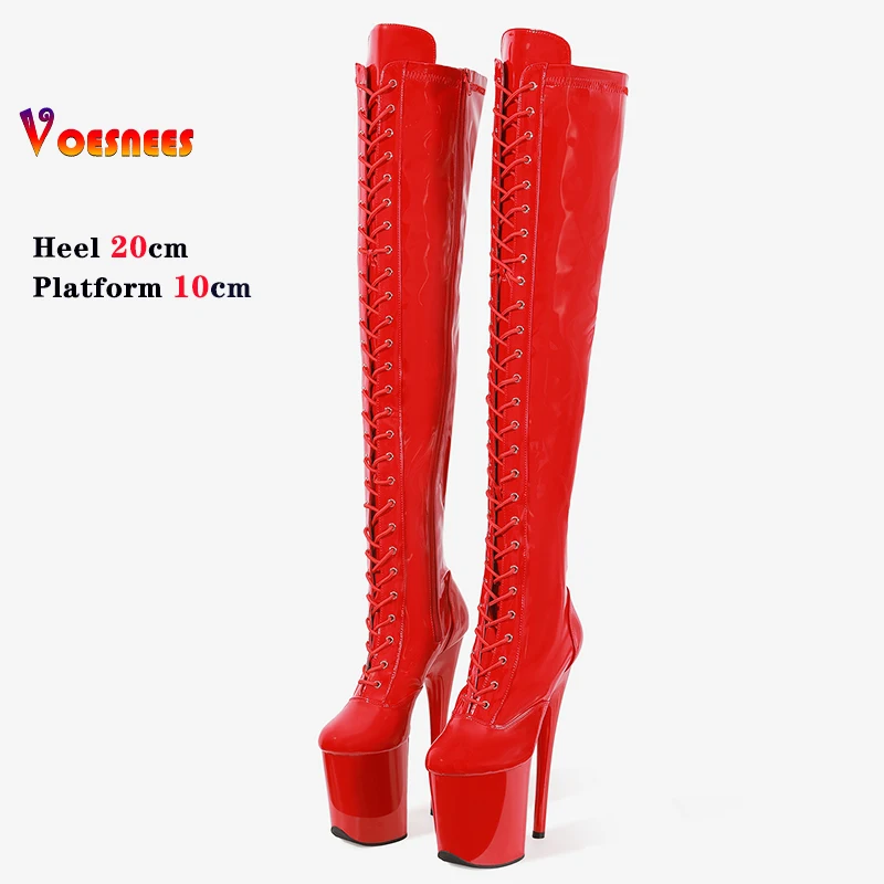 Red Fashion Pole Dancing Boots Woman 20CM/8inches High Heel Round Toe Platform Women's Modern Over-the-Knee Boots Stripper Shoes