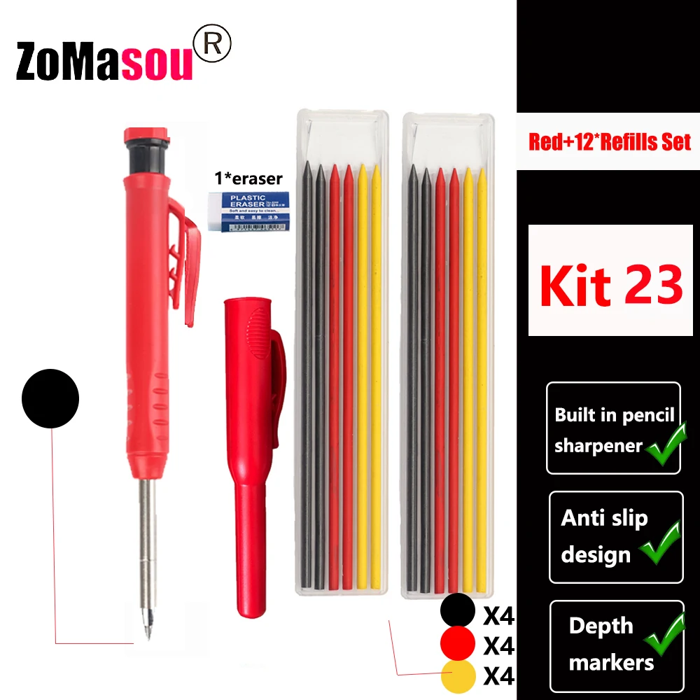 Premium Carpenter's Mechanical Pencil with Deep Hole Marker and Sharpener