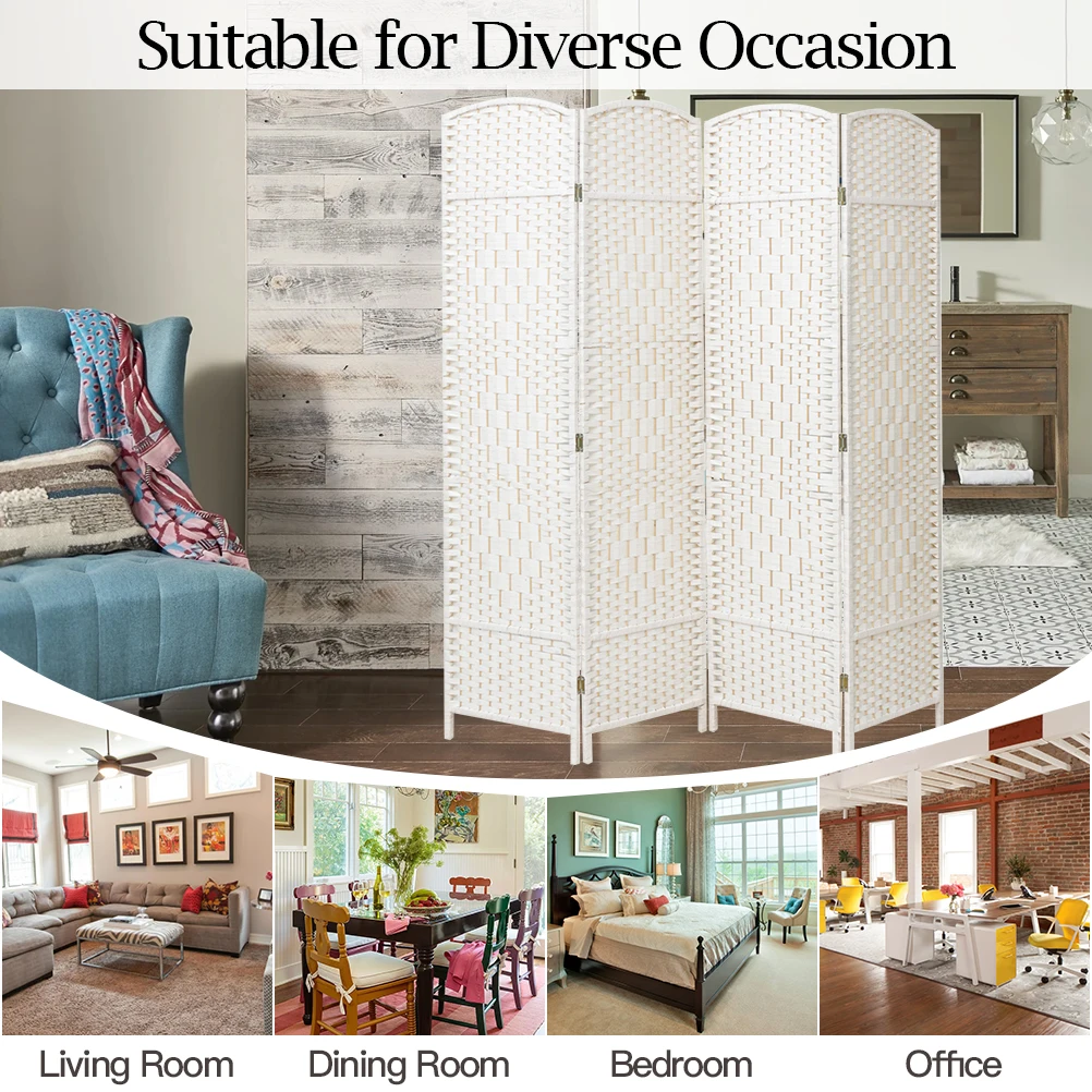 【Lifeideas】Folding Weave Fiber Room Divider Privacy Screen for Home
