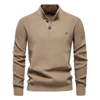 Autumn Winter Mens Sweater Half High Neck Zipper Solid Elastic Slim Fit Long Sleeve Pullover Men Business Casual Knit Sweaters 1