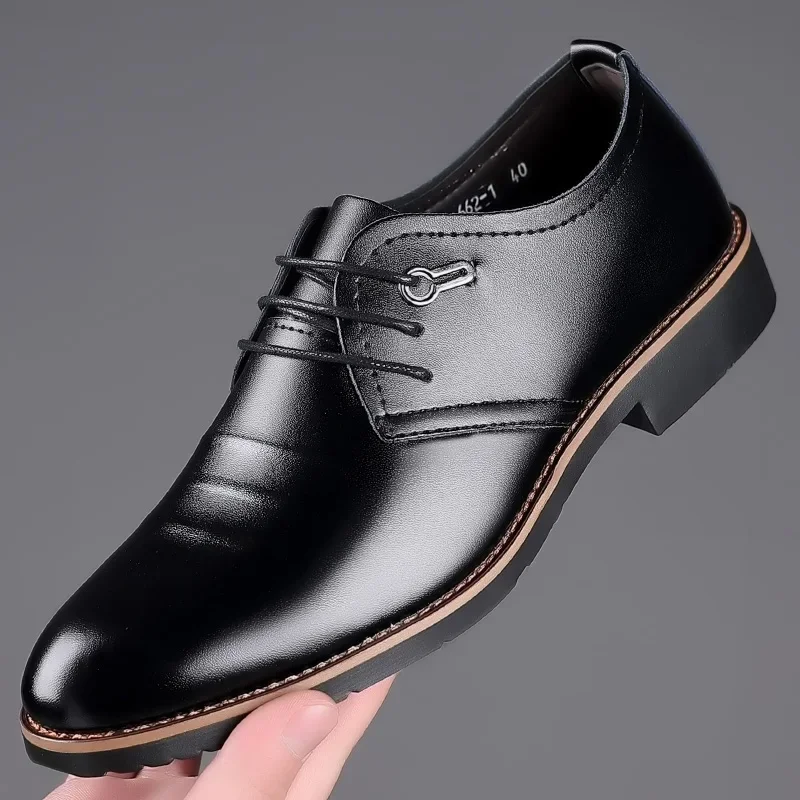 Leather Men Dress Shoes Breathable Mens Casual Shoes Italian Formal Luxury Brand Lace-Up Non-slip Men Driving