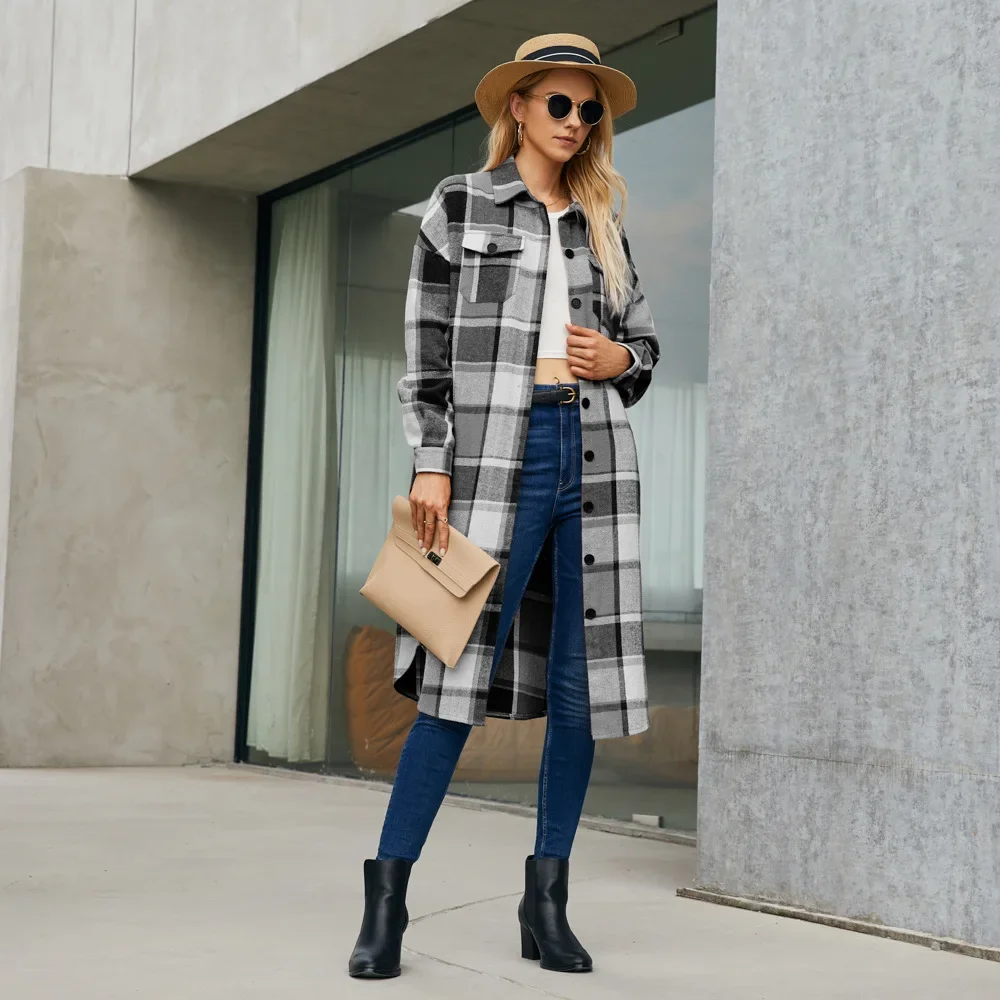 Large Women's Wear Women's Mid Length Windbreaker Jacket Single Breasted European American Retro Coat Women Long Coat Women