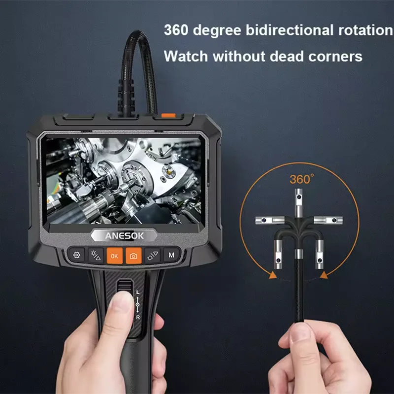 360° 2-way 3.9m/6/8mm single Dual lens 1080P Steering Industrial Borescope Endoscopy Camera 5 "HD Screen High Temperature Alarm 3