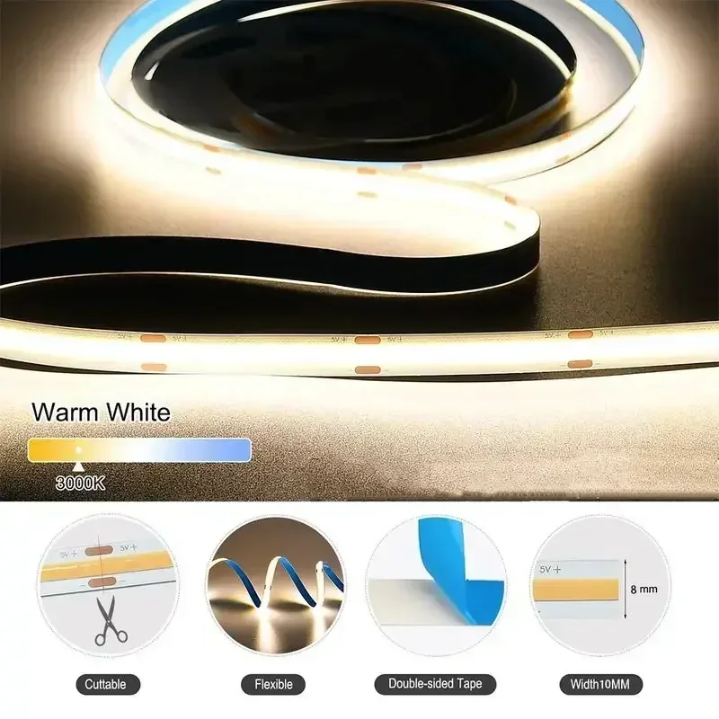 Description Picture 6 of itemCOB Strip Light Motioin Sensor Switch LED Lamp Tape 320Led/M Dimmable Night Lights Waterproof For Home Kitchen Christmas Decor