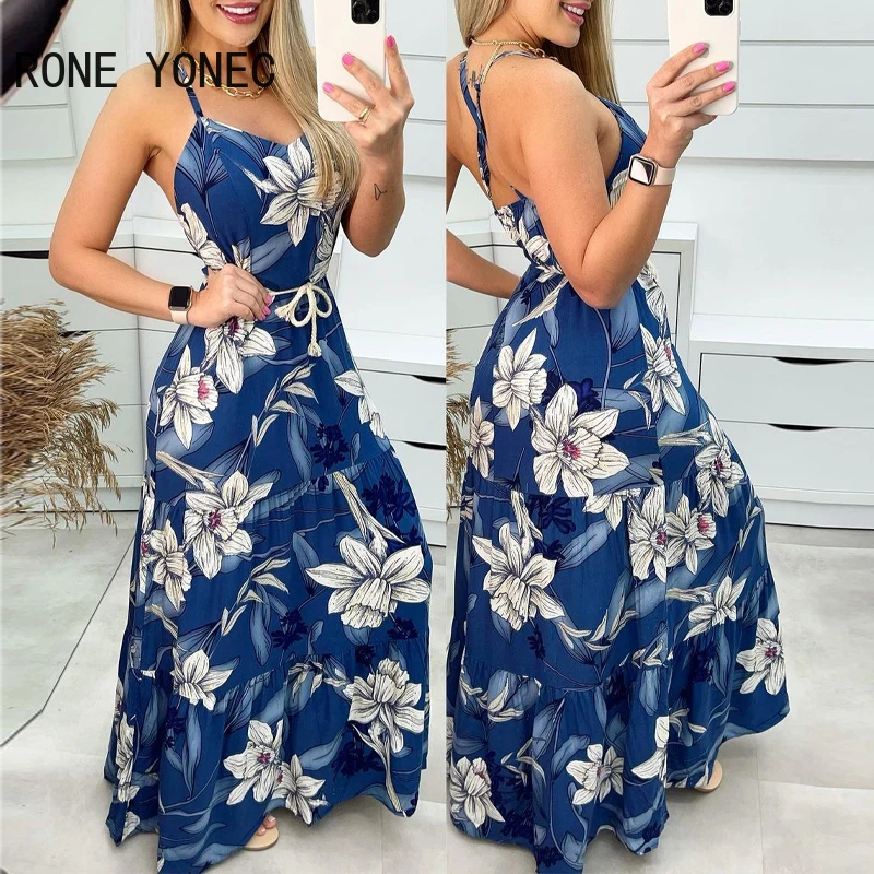 Women Solid Sexy Floral Bodycon Criss Cross Back Maxi Sexy Backless Vacation Dresses