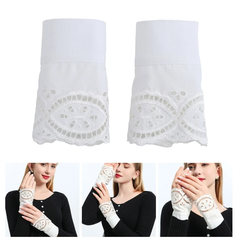 Hollow Out Floral Lace Fake Sleeves Detachable Shirt Fake Sleeve Cuff Wrist Cuff y2k girl fake lace sleeve knitted ruffles cuffs lolita   white false sleeves cuffs detachable wrist warmer fingerless gloves