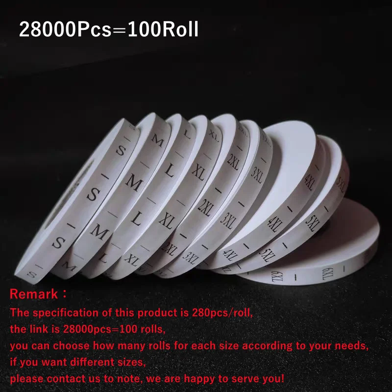 

28000Pcs=100Roll Clothing Size Label Polyester Woven Label White XS To 7XL Size DIY sewing Clothings Size Accessories Wholesales