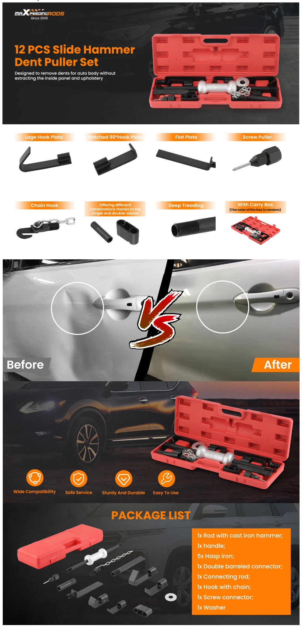 18Pcs Slide Hammer Dent Puller Auto Body Repair Kit Bearing Removal Tool Set