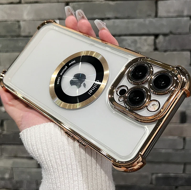 Luxury Simplicity Plating Shockproof Phone Case with Magnetic Wireless Charging Compatibility