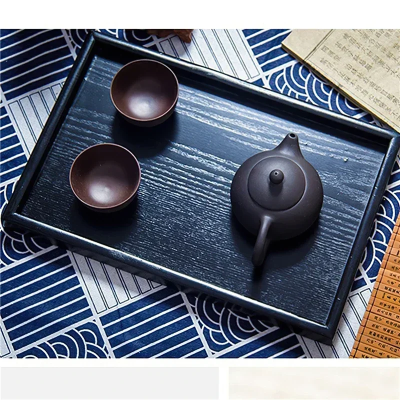 Wooden Tray Japanese Style Black Rectangle 30cm Coffee Tea Set Tableware Pallet Food Cake Plate Home Kitchen Storage Supplies 6