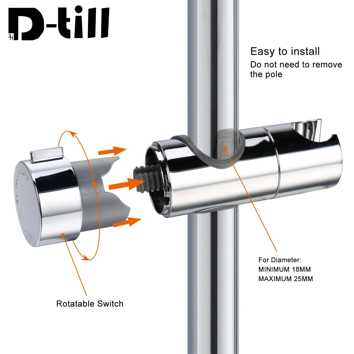 

D-till Shower Sliding Sleeve Lifting Rod Free Punching Bracket Nozzle Fixed Seat adjustable Shower Rod Accessories Universal
