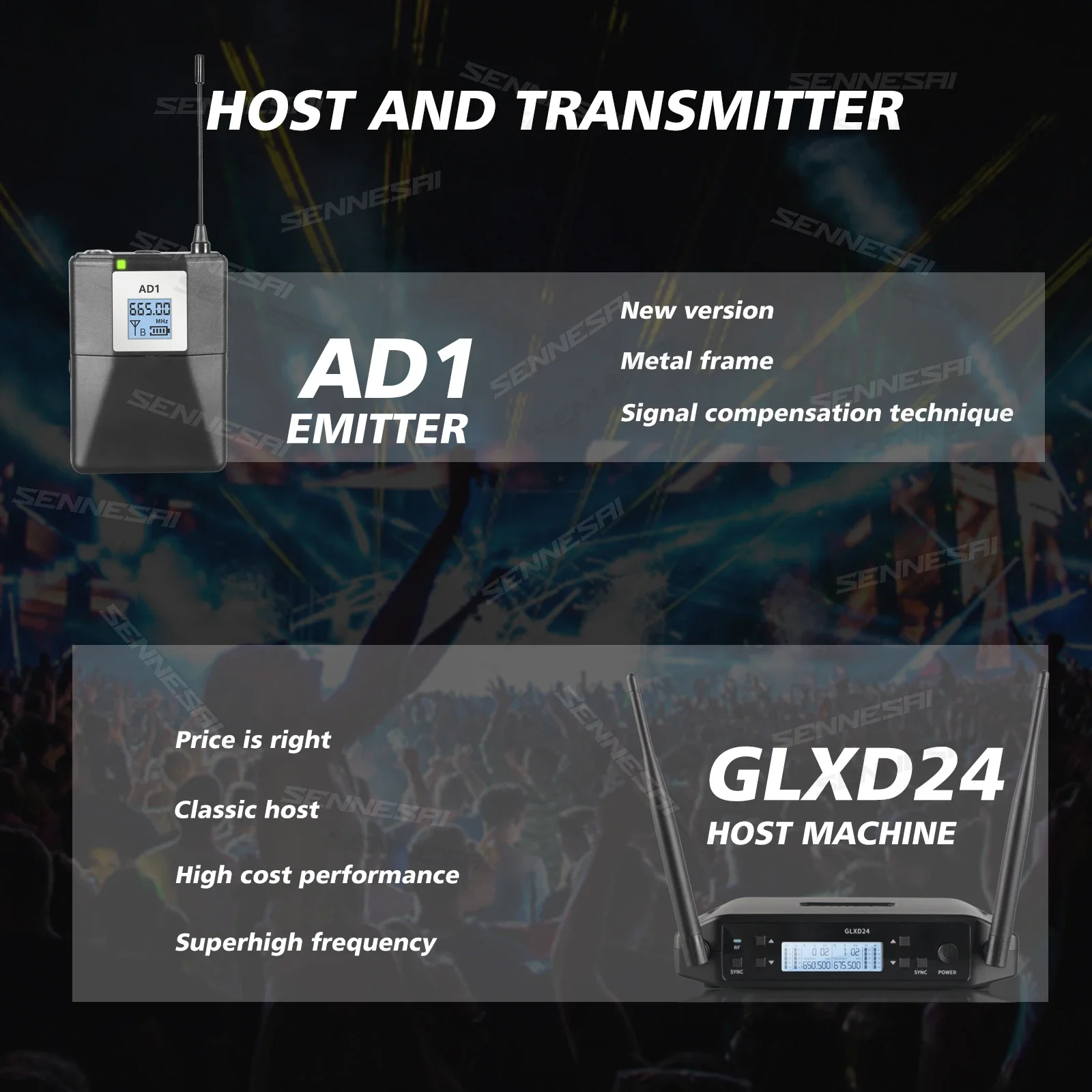 Top Quality！GLXD24 AD1 Professional Wireless Instruments Saxophone Microphone Violin, Cello Dual Channel，Brass Percussion Mic