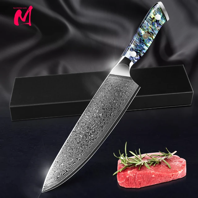Kitchen Knives-Set Damascus Steel VG10 Chef Knife Cleaver Paring Bread Knife  Blue Resin and Color Wood Handle 1-8PCS set – MYVIT Home