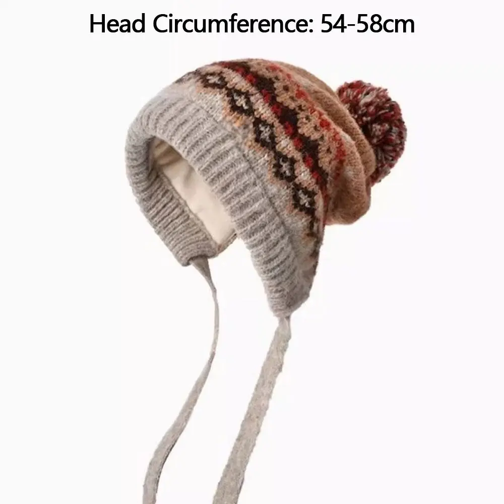 New Pompom Warm Hat Windproof Knitted Beanie Cap Thickned Cold Proof Ear Protection Hat Women