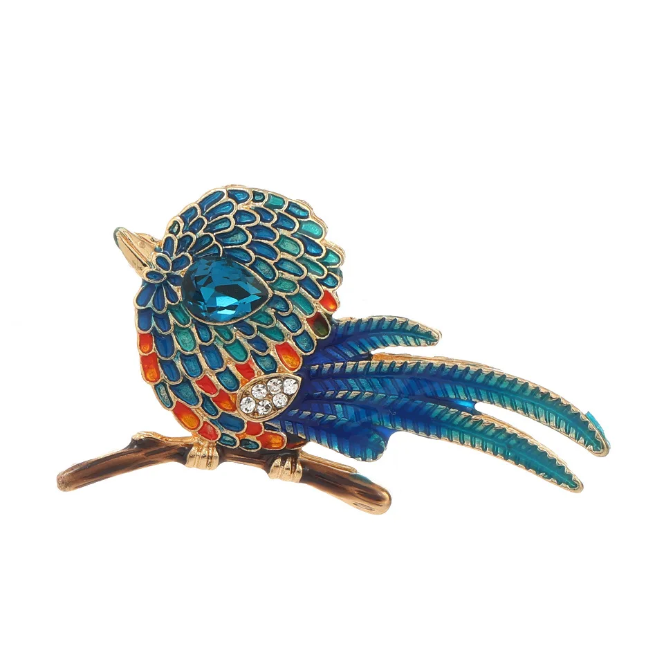 Blue Parrot Bird Spilla Suit Dress Corpetto Collare Pin Jewelry Full Strass Casual Beauty Spille Per Le Donne