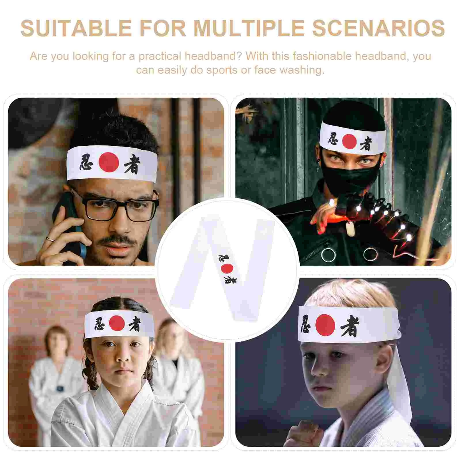 Headgear Ninja Print Headband Sushi Chef Handkerchief Japanese Men White Karate Fitness 5