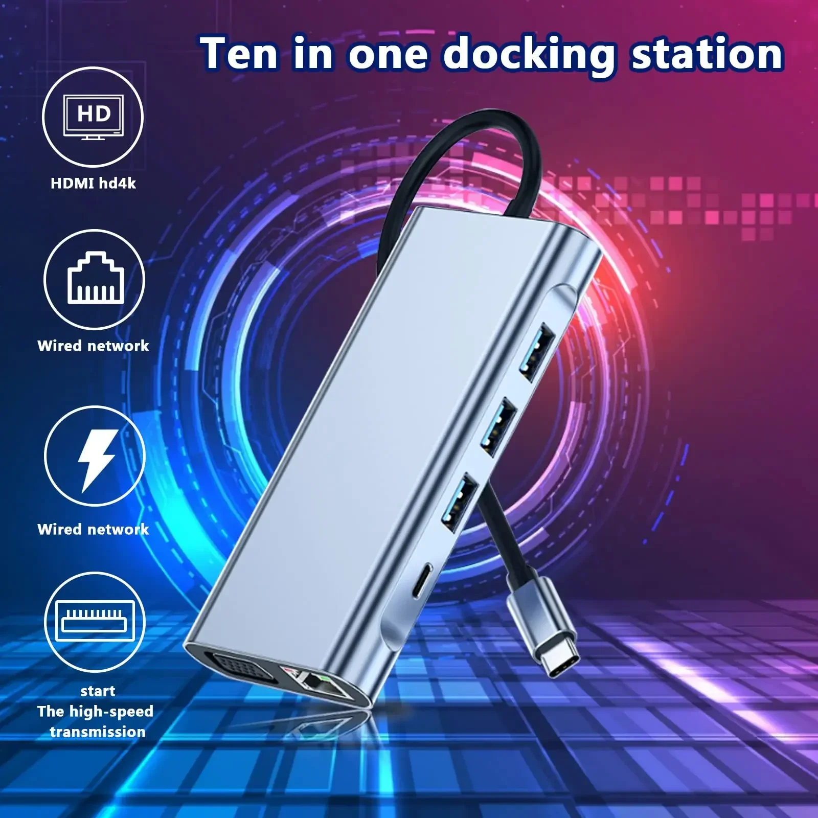 Docking Station Hub Usb C 10 In 1 Con 4K Hdmi Vga Thunderbolt 3 Gigabit Ethernet Audio Sd/Tf Per Pc Macbook Air M1 Ipad Pro Nuovo