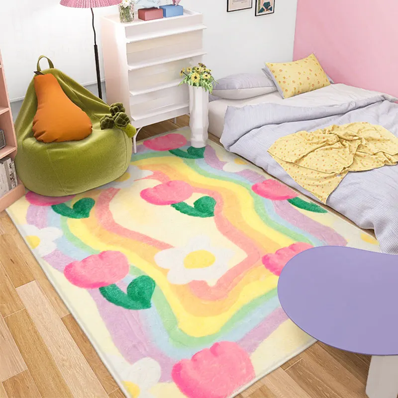Orange Yellow Bedside Rug Soft Cashmere Rugs for Bedroom Cute Girl Ins  Style Room Rug Non-slip Washable Carpets for Living Room - AliExpress