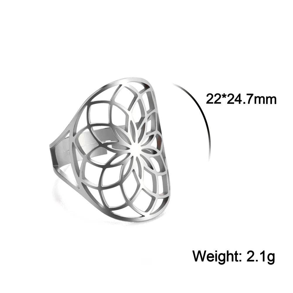 Flower Of Life Ring Adjustable Stainless Steel Sacred Geometry_voghion.com