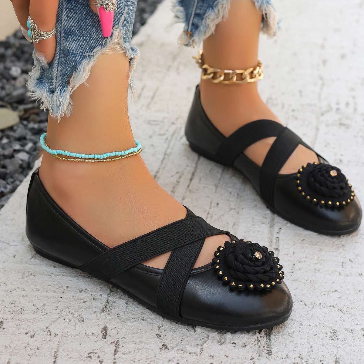 Ladies Loafers Summer Soft Sole Flat Bottom Anti Slip Soft Leather Soft Top Casual Lightweight Comfort Flower Flat Bottom Shoes