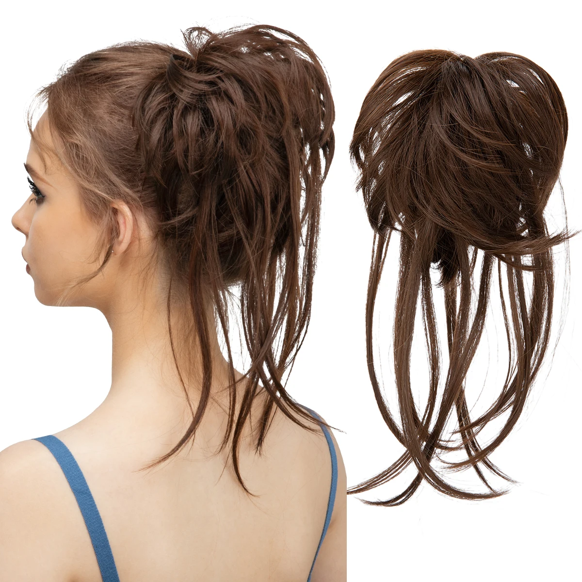 Synthetic Elastic Curly Messy Bun Hairpiece Scrunchie - Black, Blonde, Brown Natural Faux Hair Chignon Band Updo