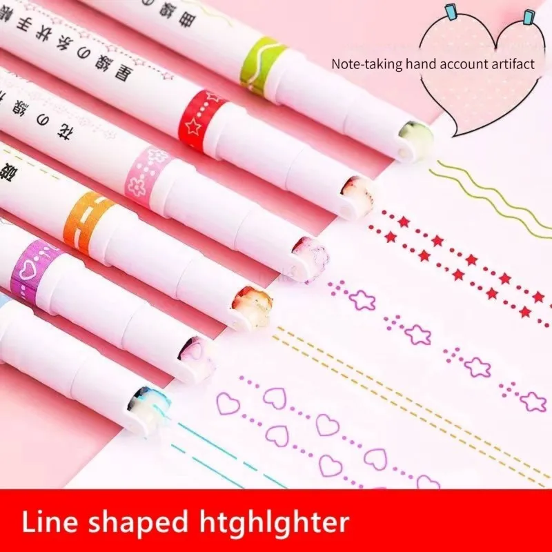 

Haile 6pcs/set Line Shaped Highlighter Pen Color Roller Tip Curve Liner Art Contour Marker Highlighter Journal School Stationery