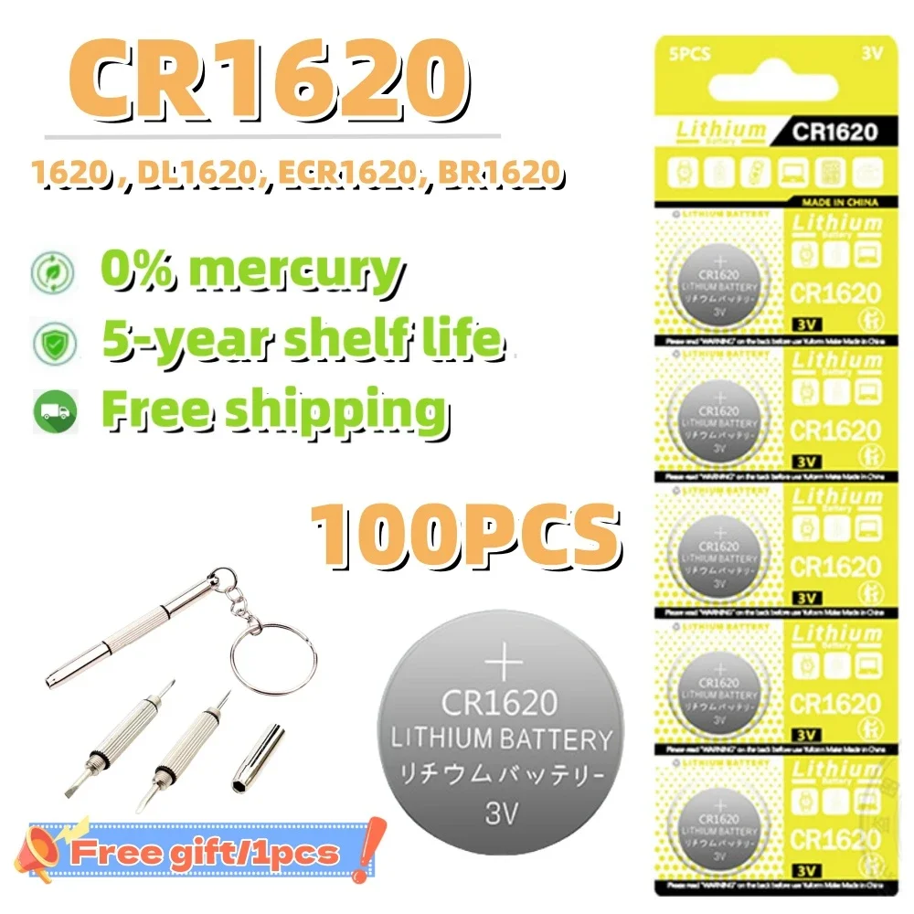 

100pcs CR1620 CR 1620 3V Lithium Battery For Car Remote Control Calculator Watch Scales Shavers DL1620 BR1620 Button Coin Cells