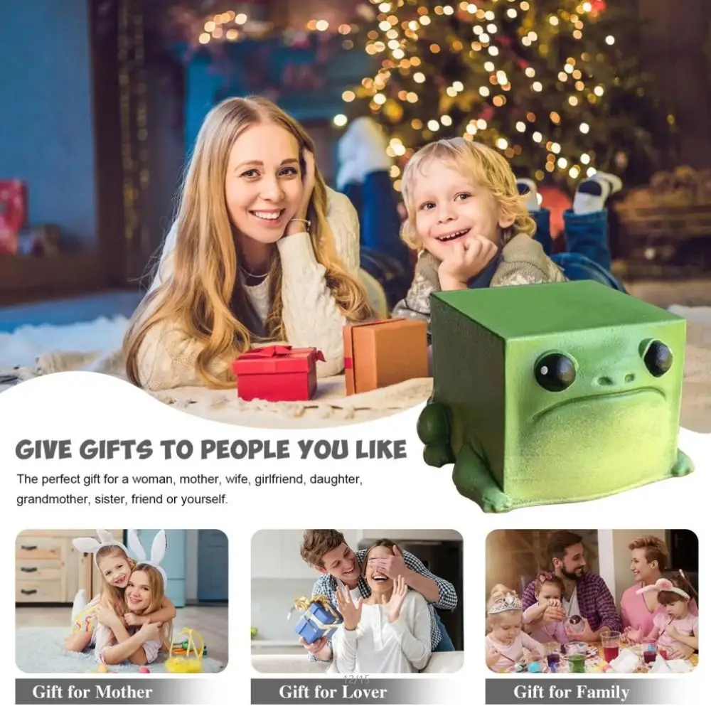 Home Decoration Ugly-Cute Design Frog Resin Ornament Creative Craft Miniature Frog Figurines Square Shape Animal Statue Desktop